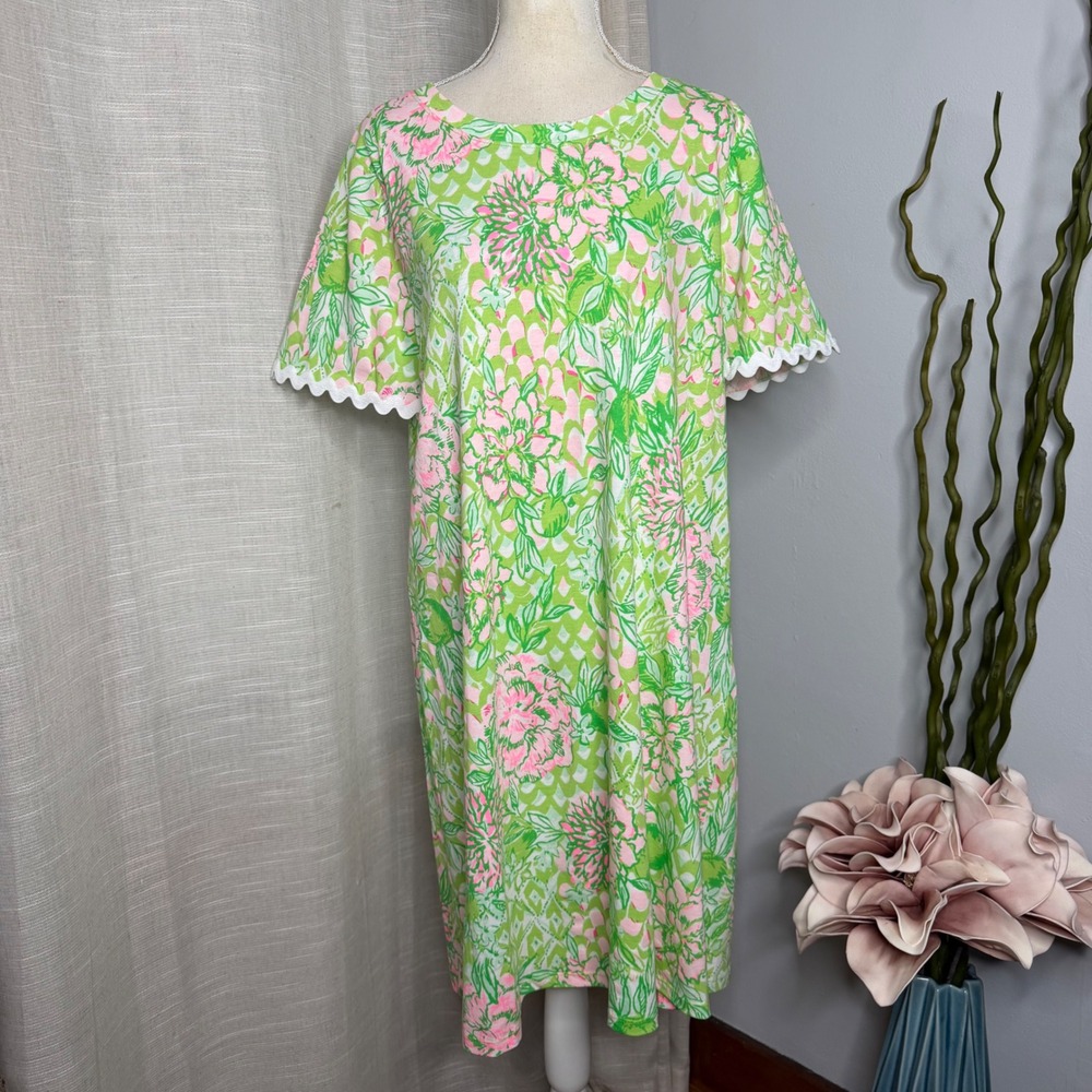 NWT Lilly Pulitzer Cody Dress Fauna Green Lime Feeling Good Floral Cotton XL